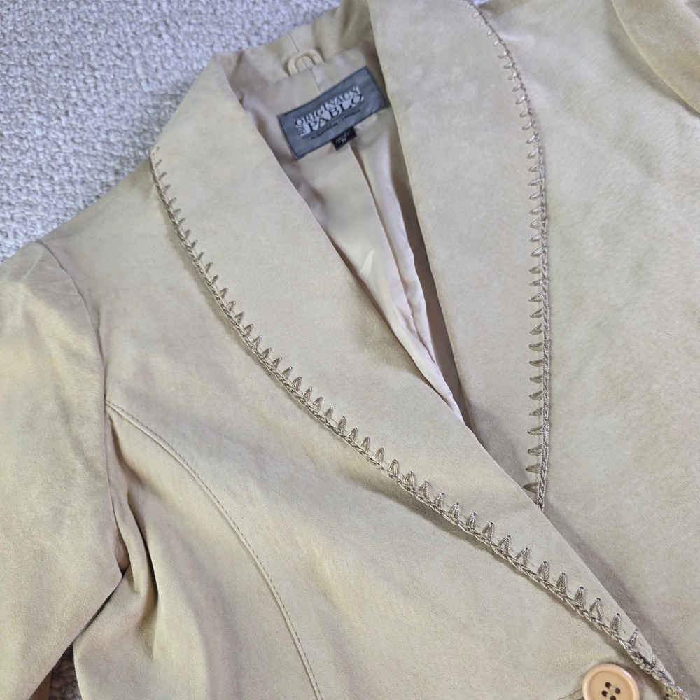Originaux par Pablo Suede Blazer S Whipstitch Leather Tailored Tan Beige Vintage